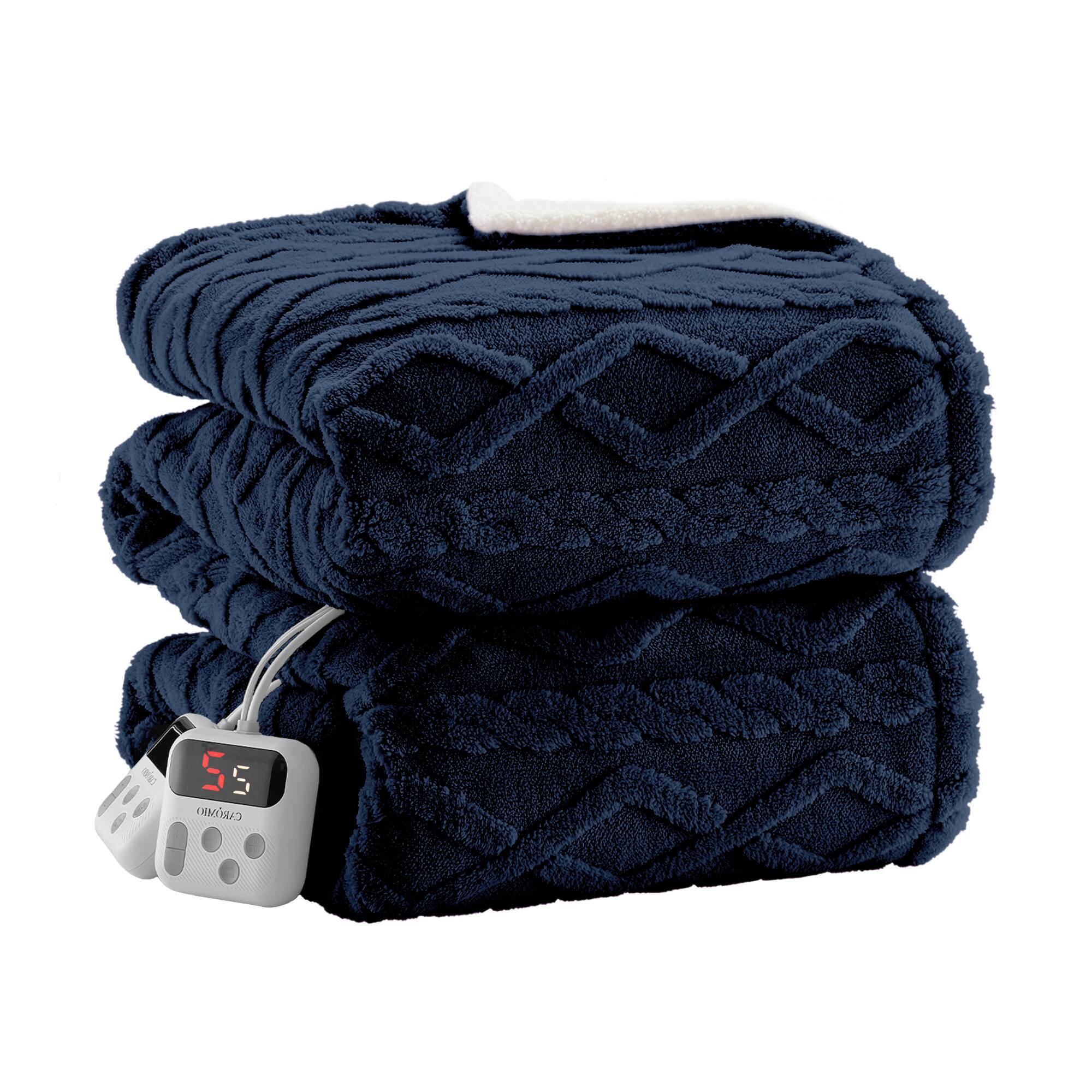 Alt View 1. GAOMON - GAOMON 90*100" Thick Tufted Sherpa Blanket, 10 Warmth Levels & 10 Time Settings, Machine Washable, Blue - Navy Blue.