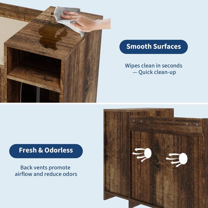 Smooth Surfaces  
Wipes clean in seconds  
— Quick clean-up  

Fresh & Odorless  
Back vents promote airflow and reduce odors