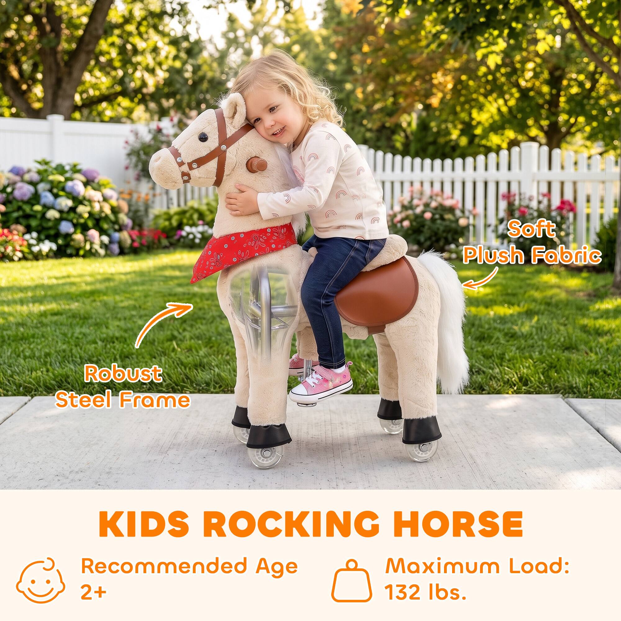 Soft Plush Fabric  
Robust Steel Frame  
KIDS ROCKING HORSE  
Recommended Age: 2+  
Maximum Load: 132 lbs.