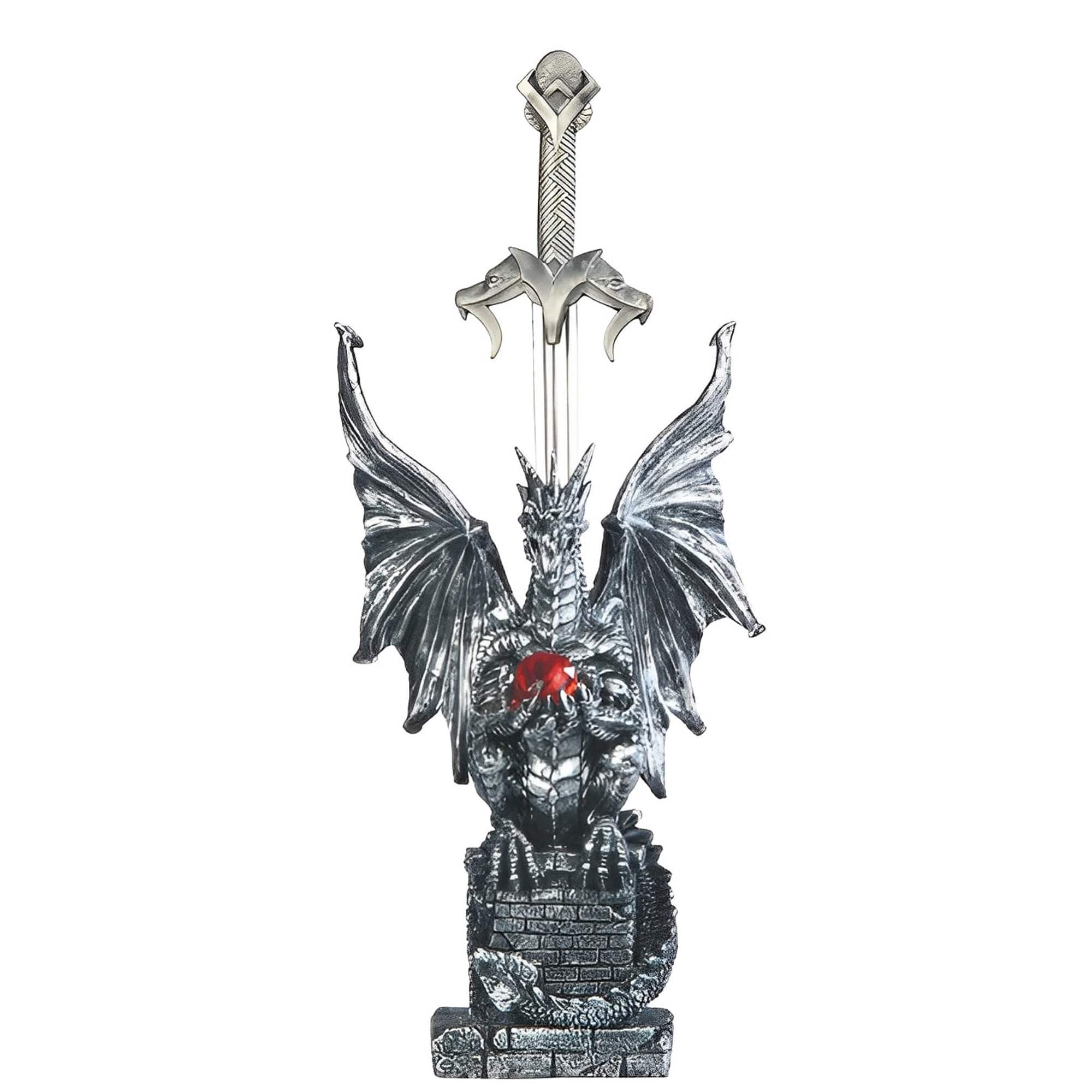 FC Design - 11"H Dragon on Pedestal Sword Guardian Figurine Statue Office Desk Tabletop Medieval Gaming Home Decor Gift - Multi-Color