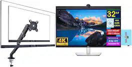 Dell - UltraSharp 32" 4K UHD IPS Video Conferencing Monitor, (U3223QZ) w/DKZ Hub & Ergoflexy Single Mount Arm - Black/Silver