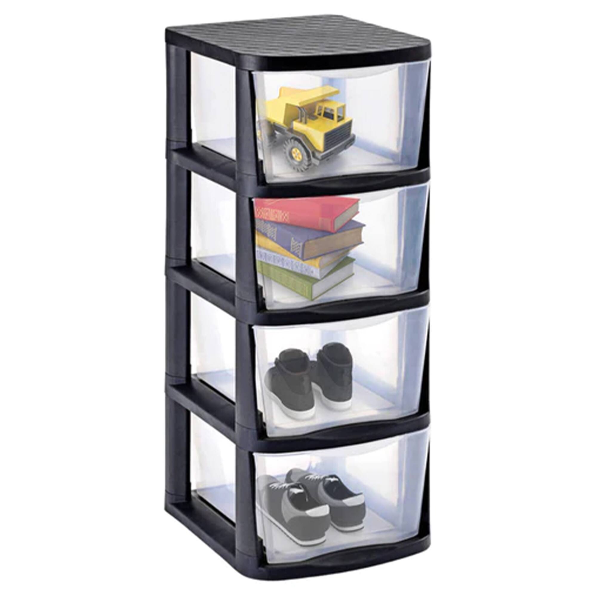 Alt View 4. Juggernaut Storage - Juggernaut Storage Clear Plastic 4 Drawer Home Storage Tower with Black Frame.