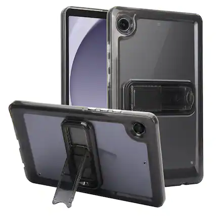 Front. Dteck - Shockproof Matte Case for Samsung Galaxy Tab A9, Rugged Slim Protective Cover with Folding Kickstand and Raised Edges - Black.