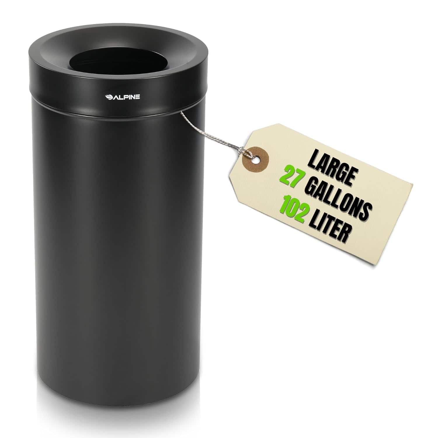 Alpine Industries - 27 Gallon Stainless Steel Commercial Indoor Trash Can - Black