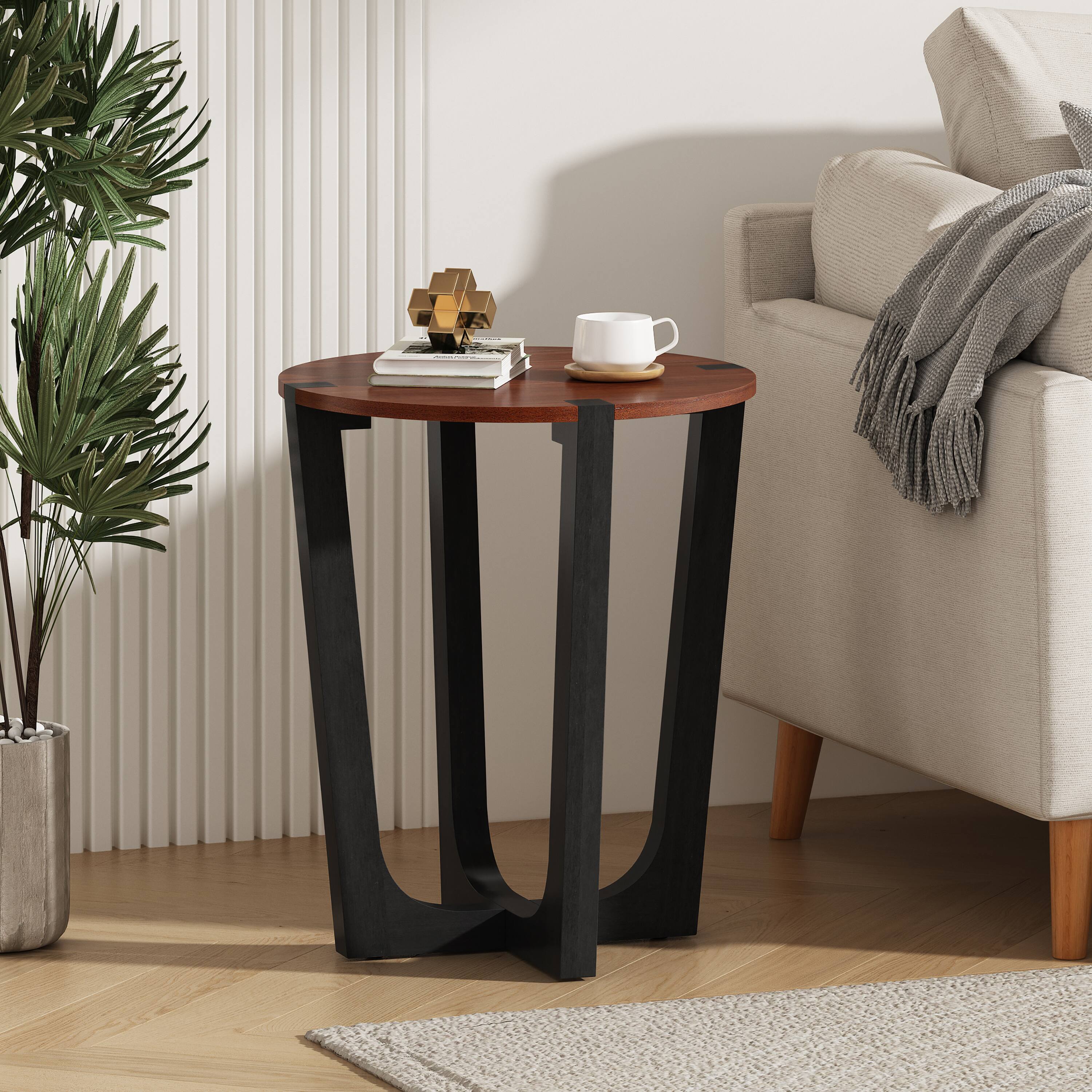 APRILSOUL - Acacia Solid Wood Side Table Brown Black Color - Brown+Black