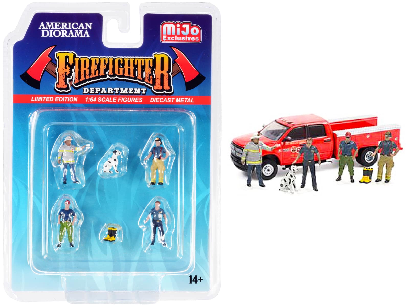 """Firefighter II"" 6 piece Diecast Set (4 Figurines, 1 Dog and 1 Accessory) for 1/64 Scale Models by American Diorama" price history on PriceWatchPro
