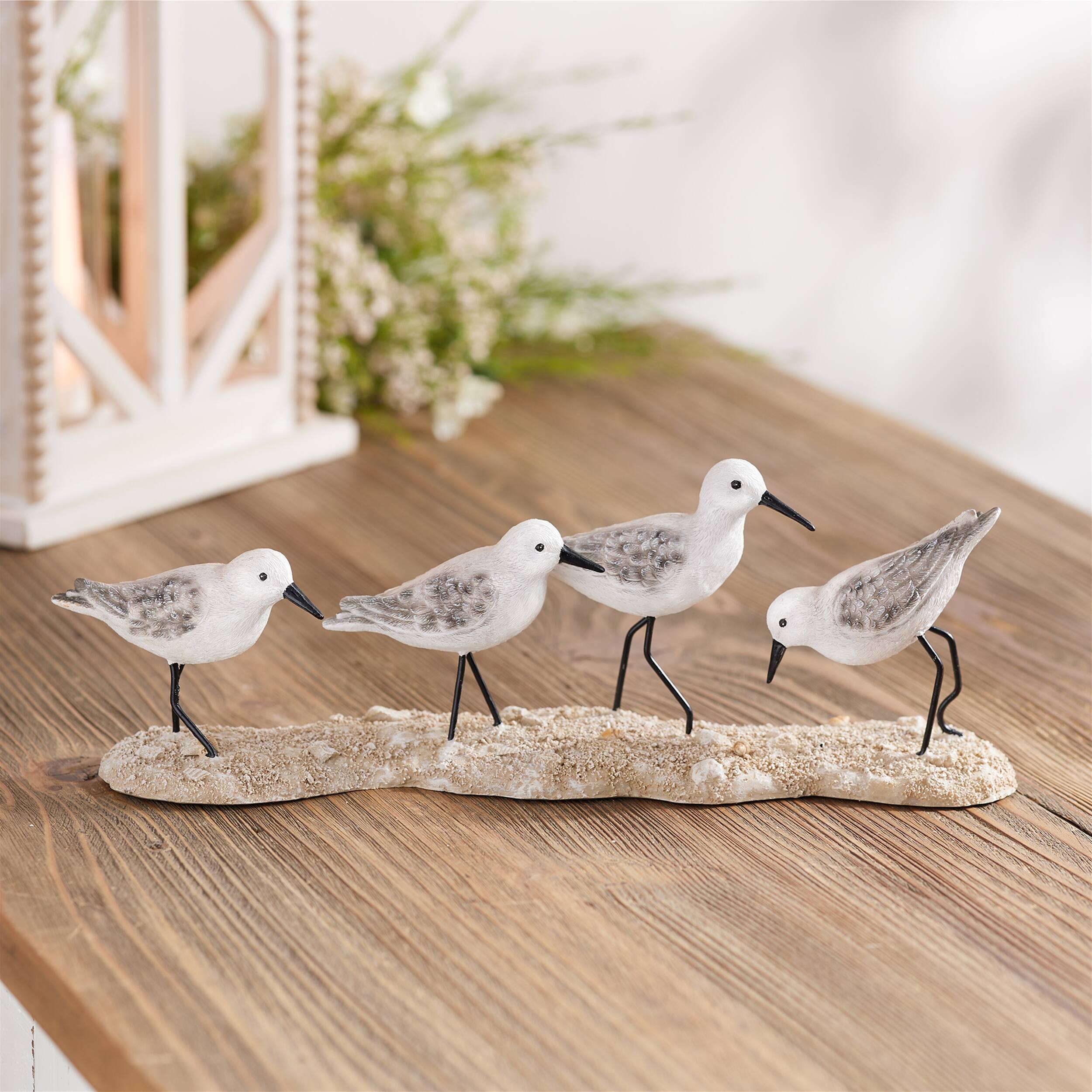 Angle. BreeBe - Sea Birds on Branch Figurine (Set of 2) - White, Black, Beige.