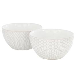 Gibson - Elite Earlhart 2 Piece 6 Inch Ribbed Stoneware Cereal Bowl Set - White