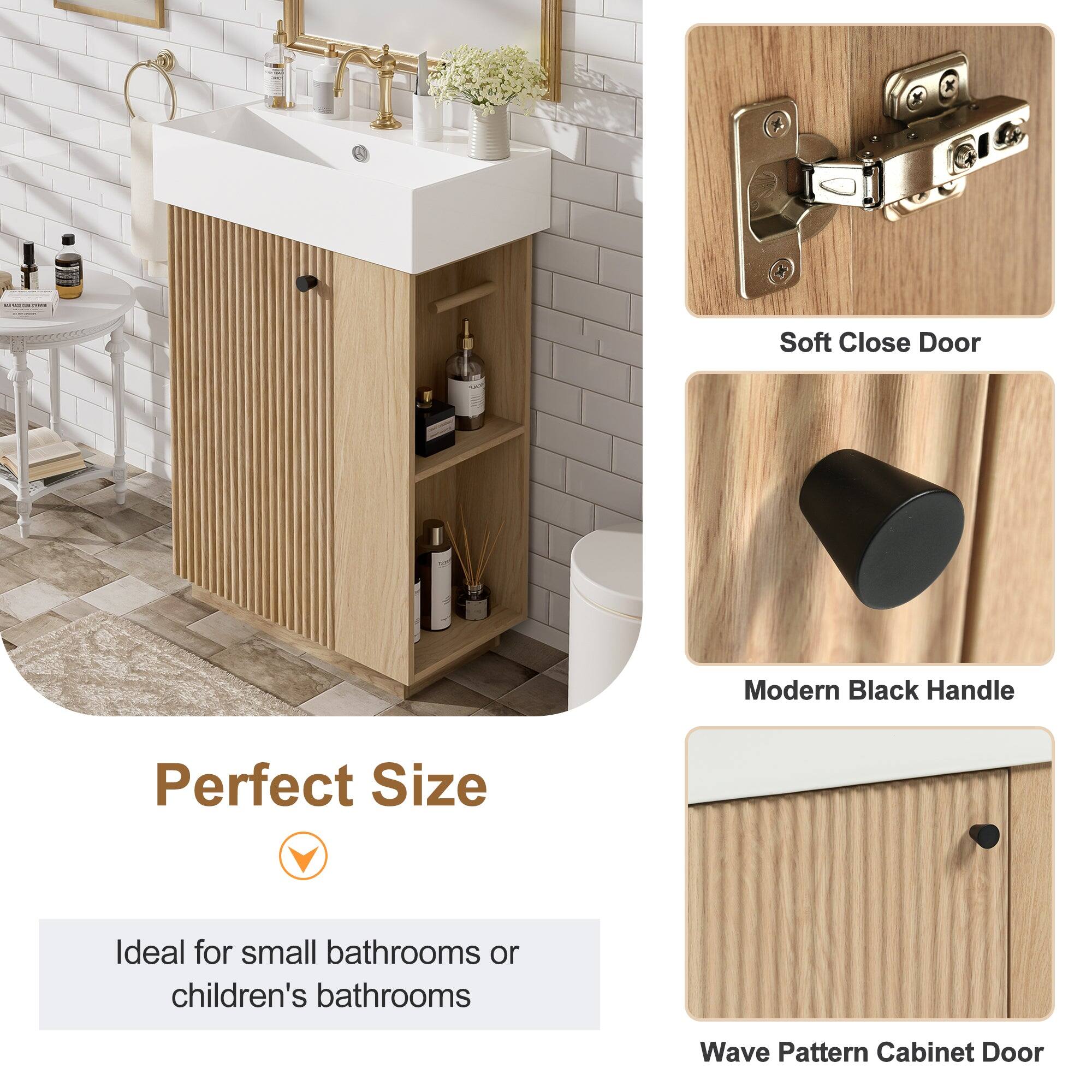 - Soft Close Door
- Modern Black Handle
- Wave Pattern Cabinet Door

Perfect Size

Ideal for small bathrooms or children's bathrooms