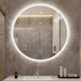 APRILSOUL - Round LED bathroom mirror with light wall-mounted vanity mirror anti-fog adjustable color temperature dimming function
