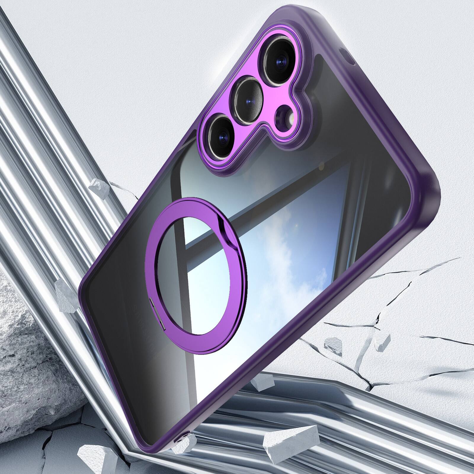 Alt View 2. Dteck - Magnetic Clear Case For Samsung Galaxy S26, Shockproof Anti-Scratch 360° Ring Holder Stand PC+TPU Protection Cover - Darkpurple.