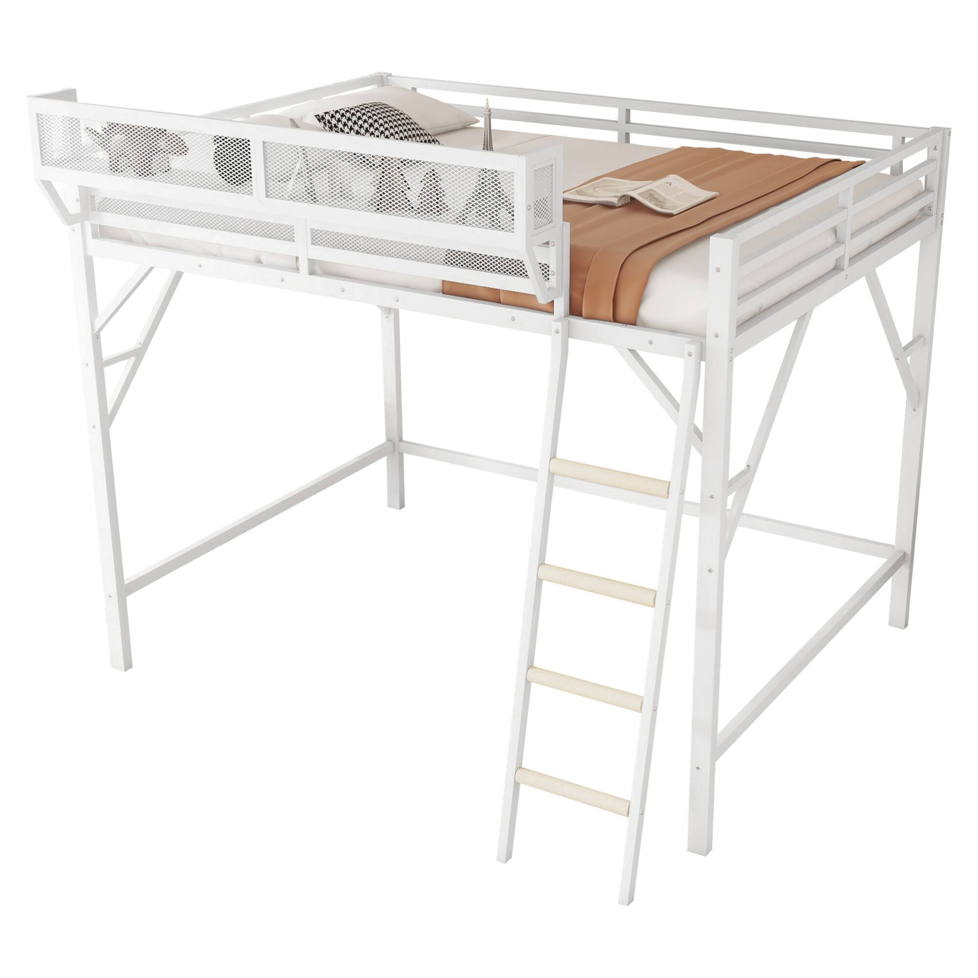 Alt View 5. GOODSILO - Full Size Metal Loft Bed with Storage Shelves and Ladder for Kids and Teens - White.