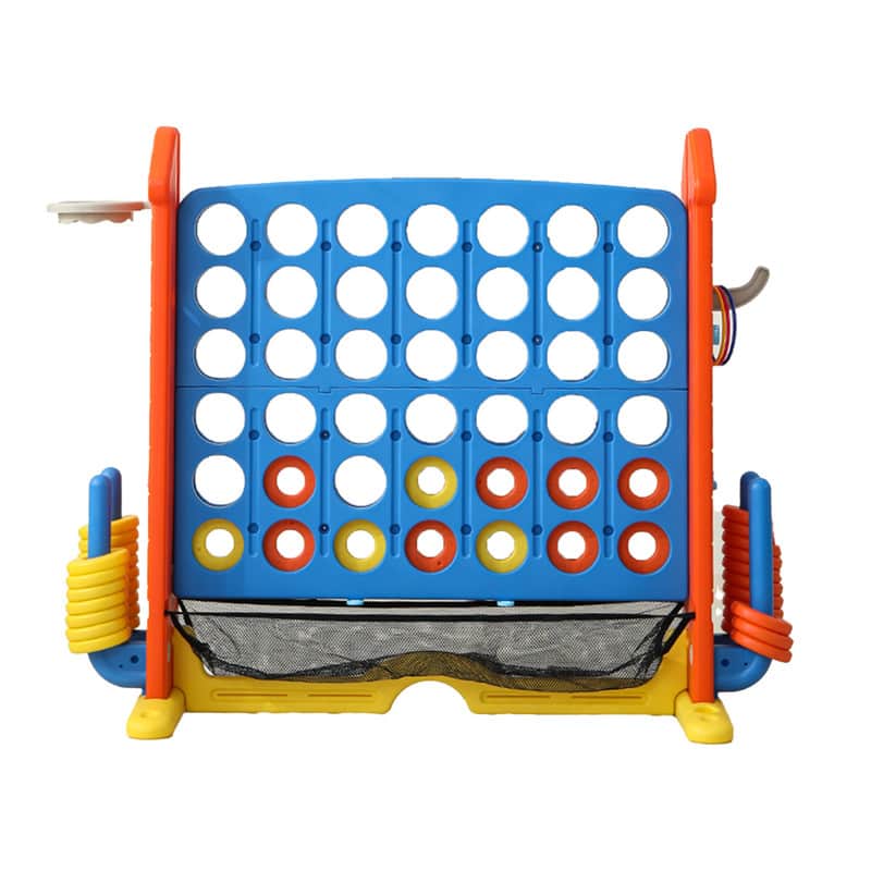 HTUTWOO - 4-to-Score Giant Game Set - Jumbo Connect 4, Basketball Hoop, Golf Games, Ring Toss with Mesh Bag, Height Adjustable