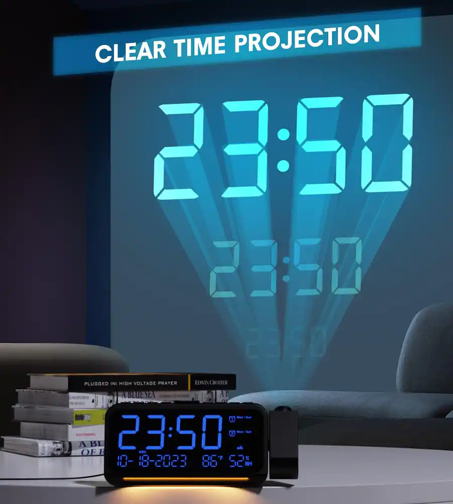 Clock Projector Dazzed Corner Projection Alarm Clock,Digital Clock Projector,Type C USB ...
