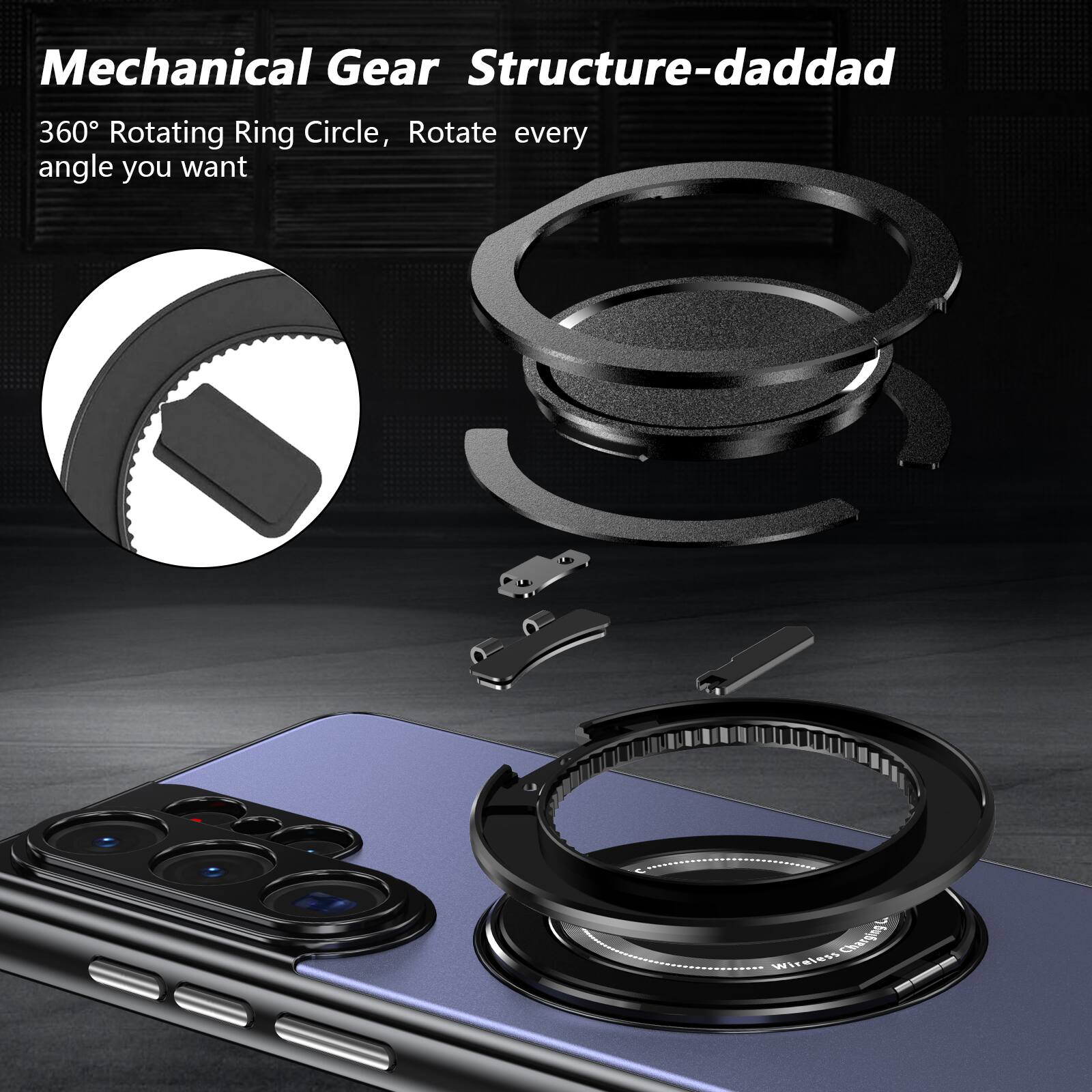 Mechanical Gear Structure-daddad  
360° Rotating Ring Circle, Rotate every angle you want
