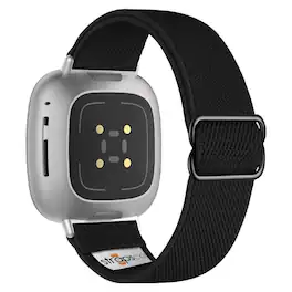 StrapsCo - Nylon Stretch Watch Band Strap For Fitbit Sense 2 - Black (Silver Hardware)