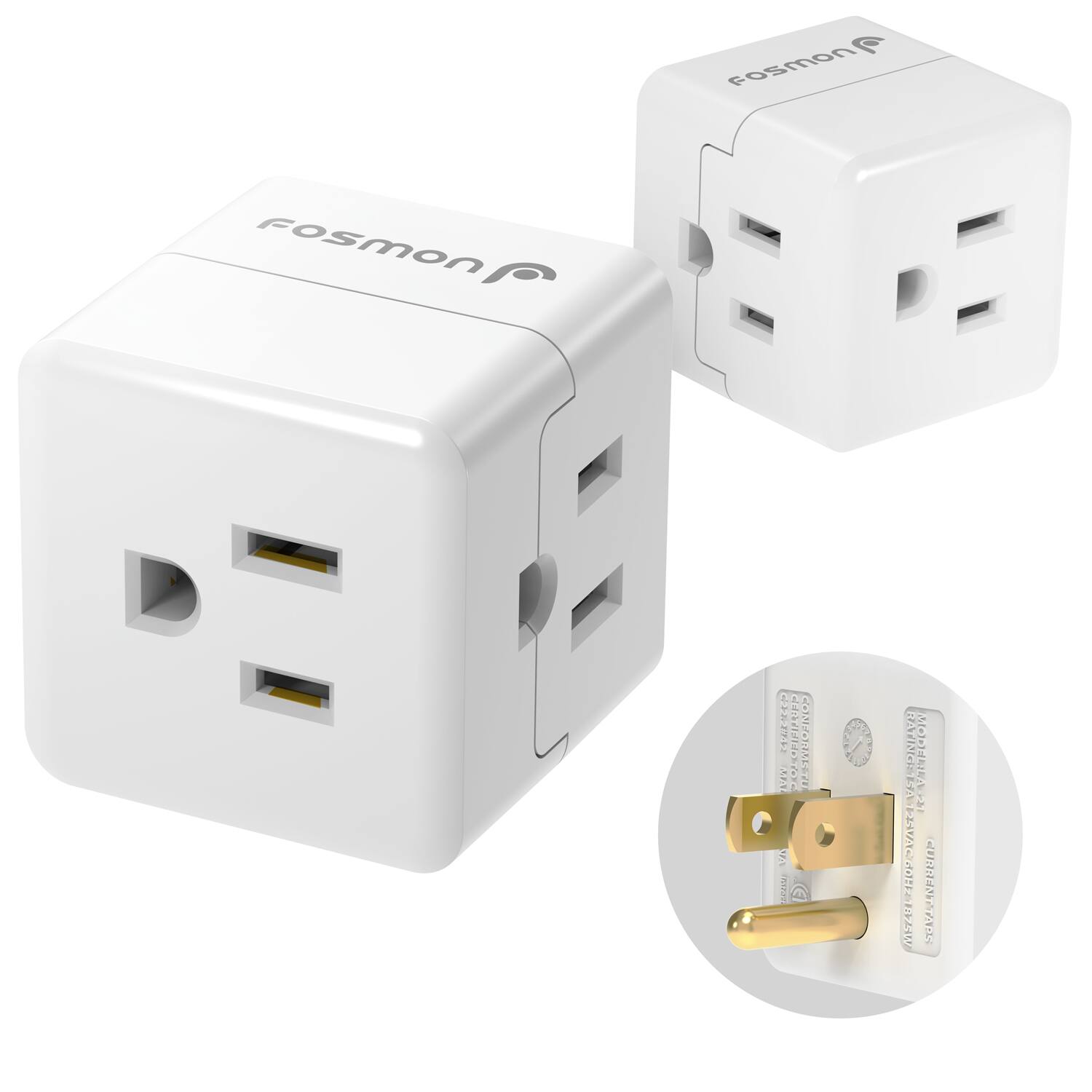 Fosmon - [ETL Listed] Electrical Outlet Extender Multi Plug Wall Outlet(3-Outlet), Surge Protector Outlet Splitter, 3-Prong 15A - White