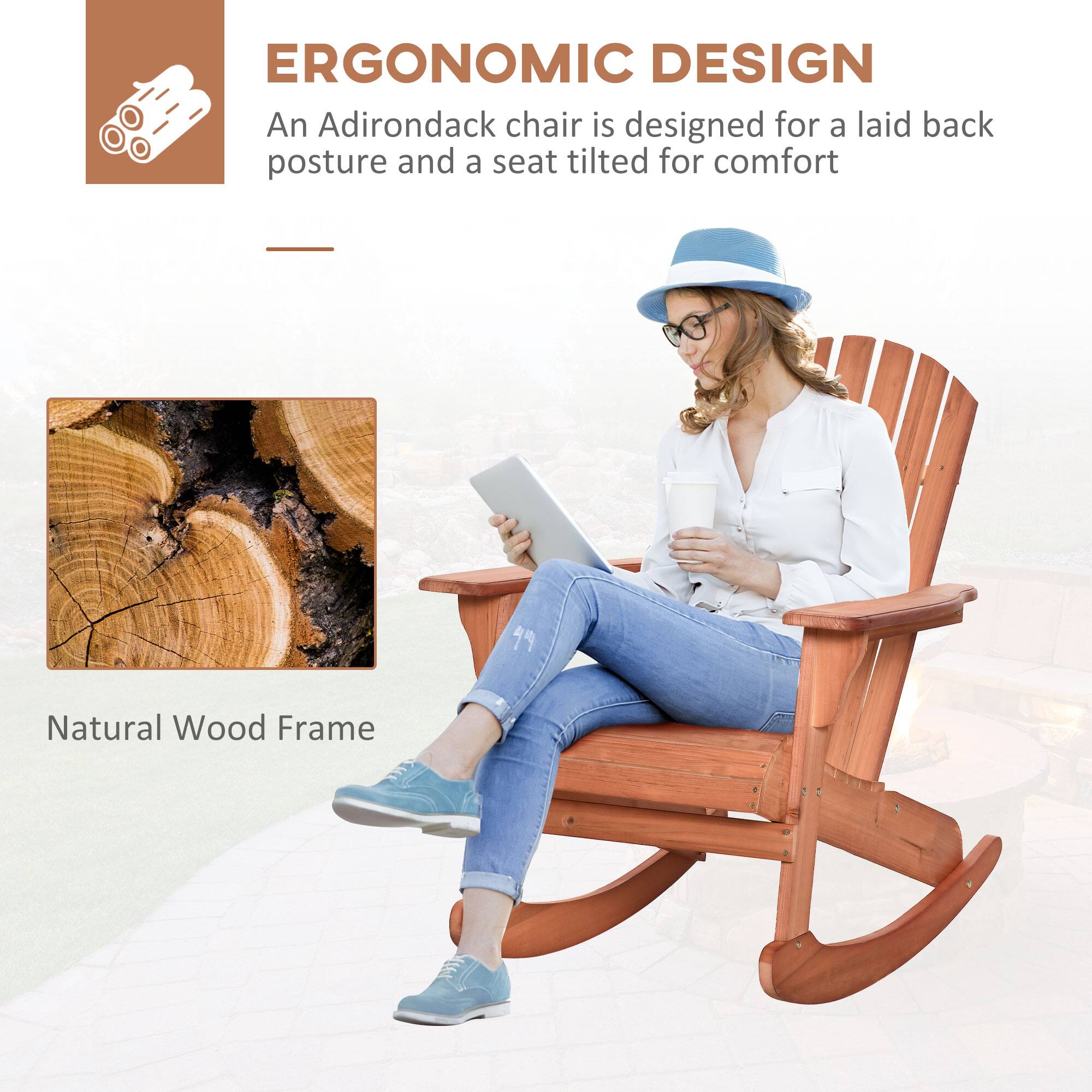 ERGONOMIC DESIGN
An Adirondack chair is designed for a laid back posture and a seat tilted for comfort
Natural Wood Frame