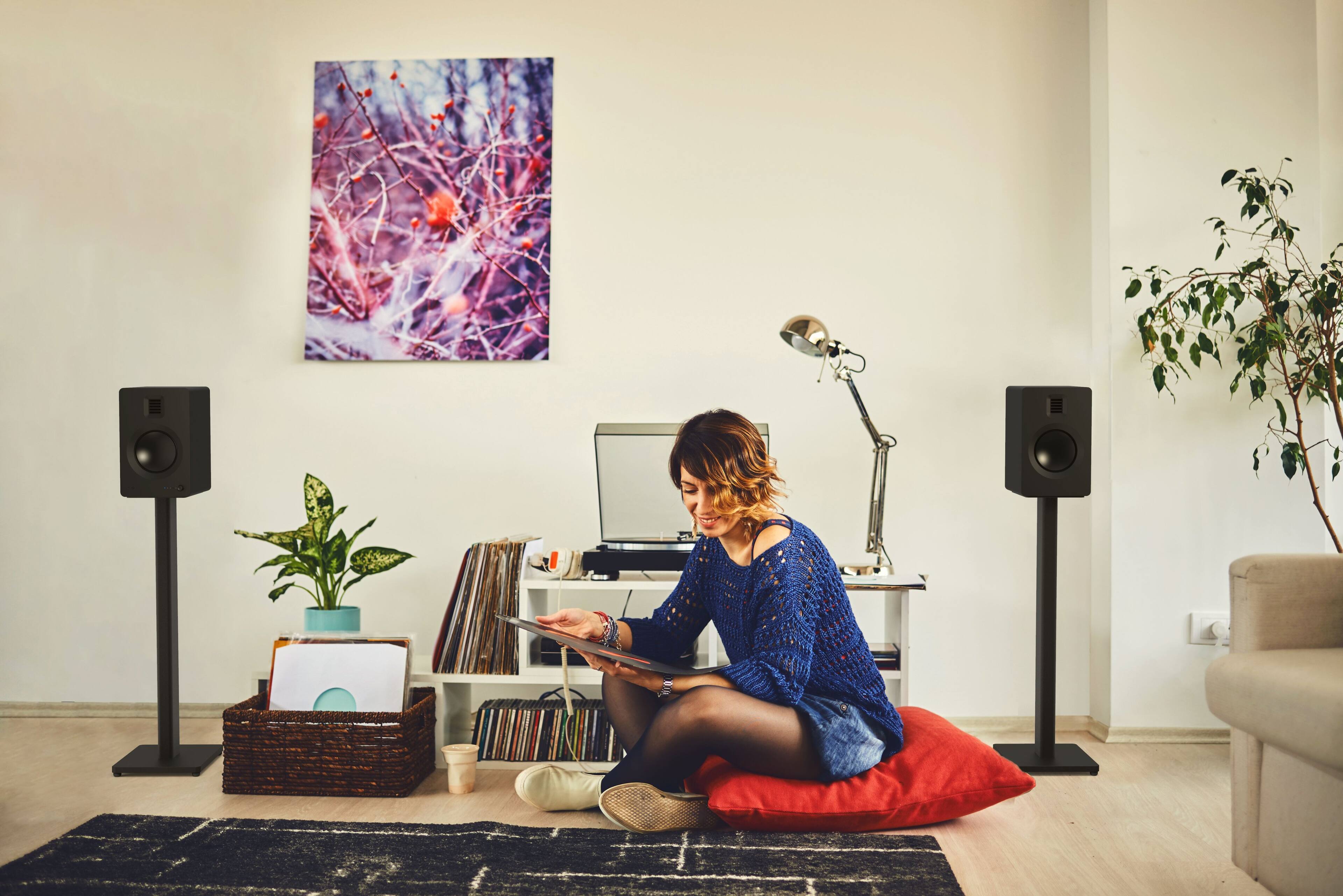 Alt View 5. Kanto - 28" Universal Bookshelf Speaker Floor Stands, Pair - Black.