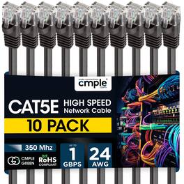 Cmple.com - Cmple - 10 Pack Cat5e Ethernet Cable 10ft Internet Cables, RJ45 Connectors 1Gbps LAN Patch Cord 350Mhz Wire - Black