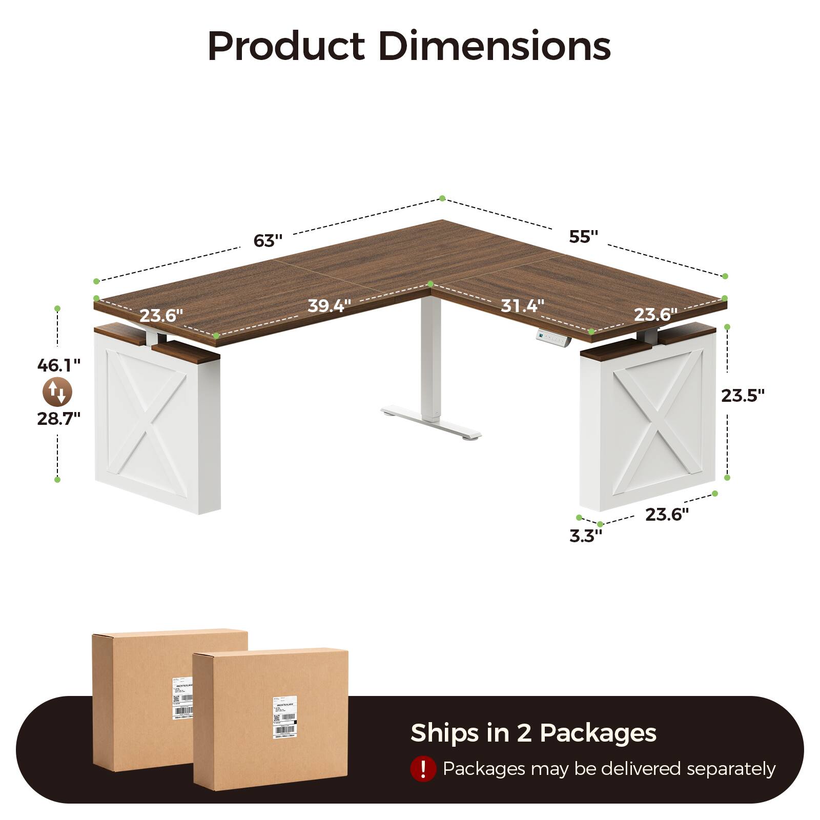 Product Dimensions
63"
55"
23.6"
39.4"
31.4"
23.6"
46.1"
28.7"
23.5"
3.3"
23.6"

Ships in 2 Packages! Packages may be delivered separately
