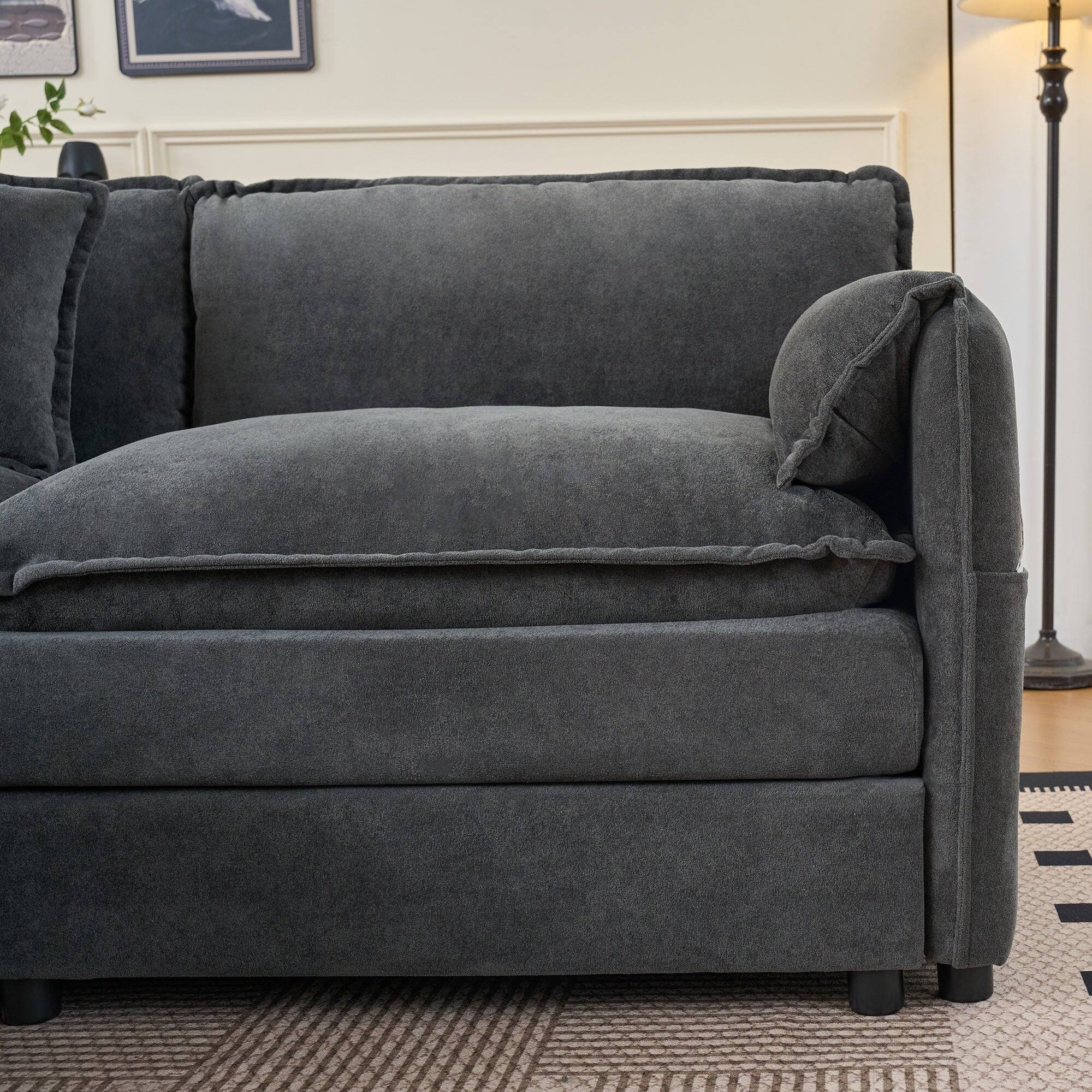 Alt View 5. Boyel Living - Modern Minimalist Grey Chenille Sofa with Side Storage Pockets 2-Seat - Grey.