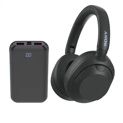 Front. Sony - Sony WHULT900N/B ULT Noise Cancelling Headphones (Black) with wireless Noise Cancelling Headphone accessory bundle - Black.