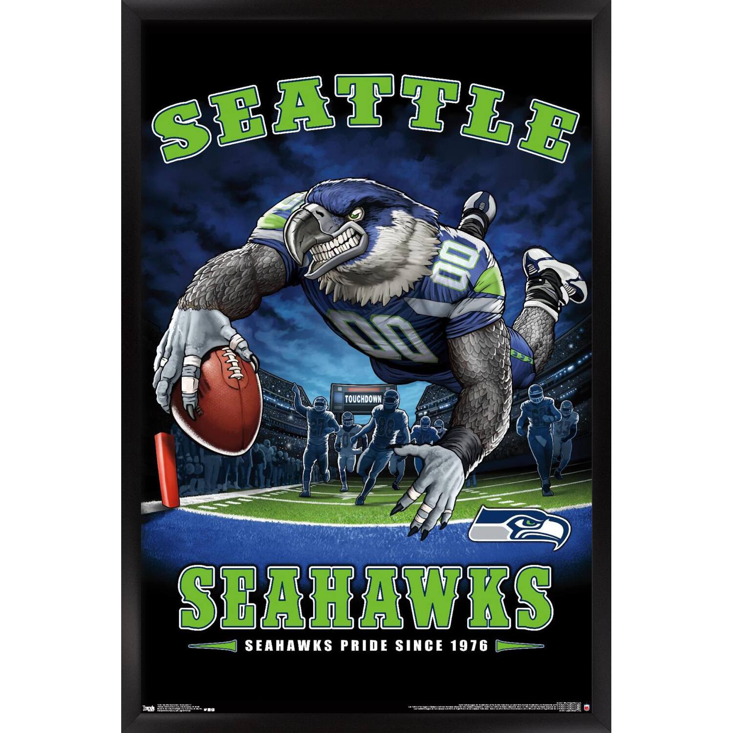Seattle Seahawks 24.25'' x 35.75'' Framed Mascot Endzone Poster
