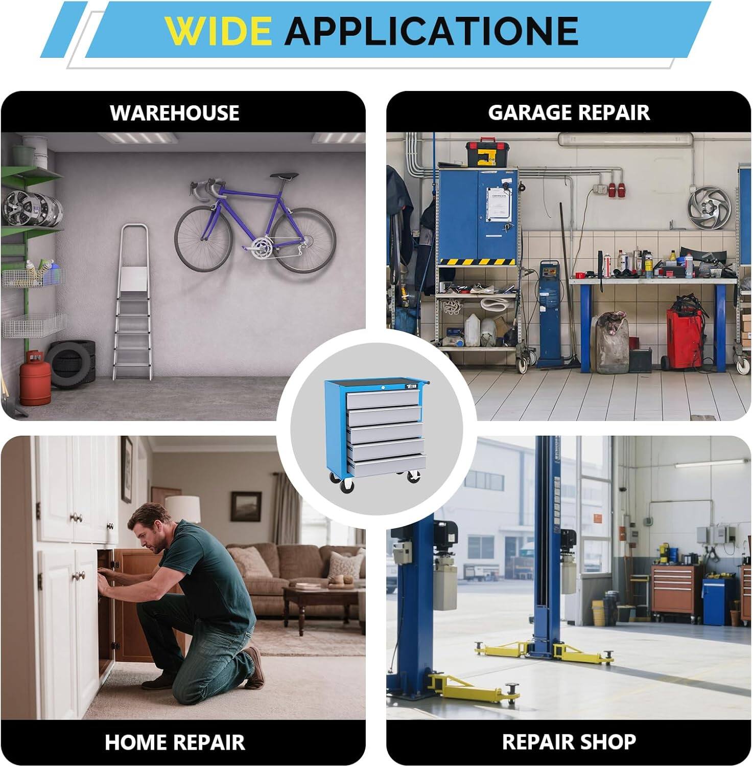 WIDE APPLICATION

- WAREHOUSE
- GARAGE REPAIR
- HOME REPAIR
- REPAIR SHOP