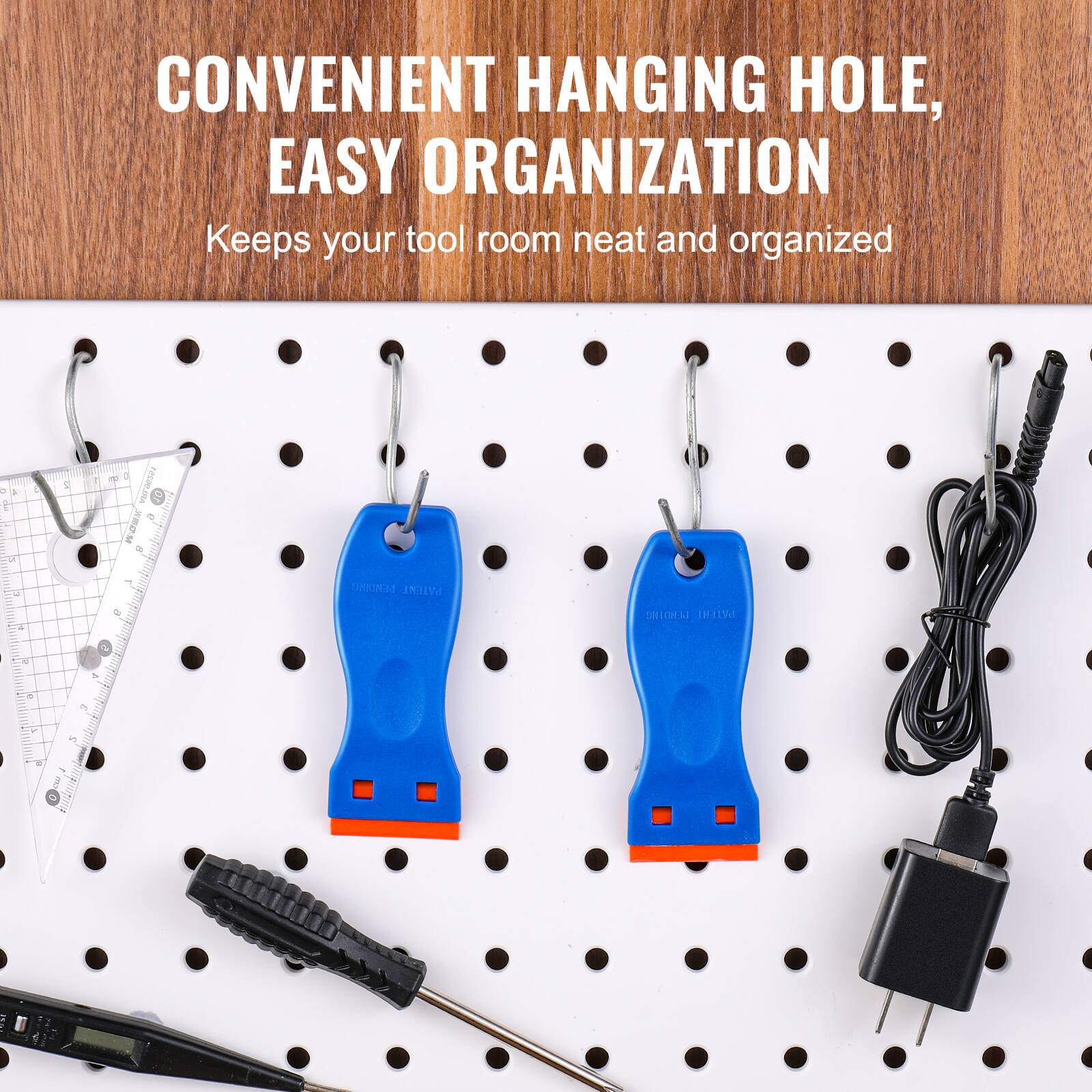 CONVENIENT HANGING HOLE,  
EASY ORGANIZATION  
Keeps your tool room neat and organized
