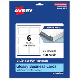Avery - Printable Business Cards, 2.5" x 3.5", Glossy 150ct - White