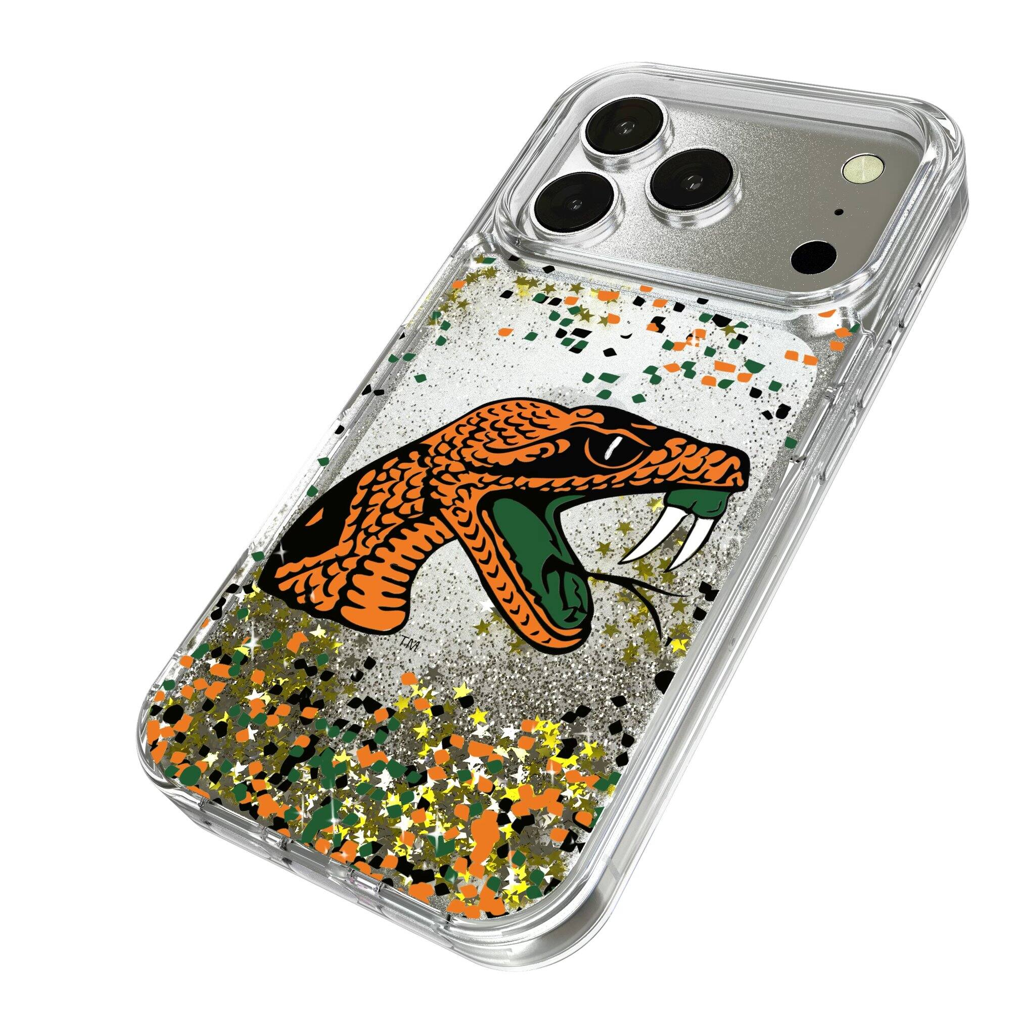 Alt View 1. Keyscaper - Florida A&M Rattlers iPhone Glitter Case with Confetti Design - 14 - Multicolor.
