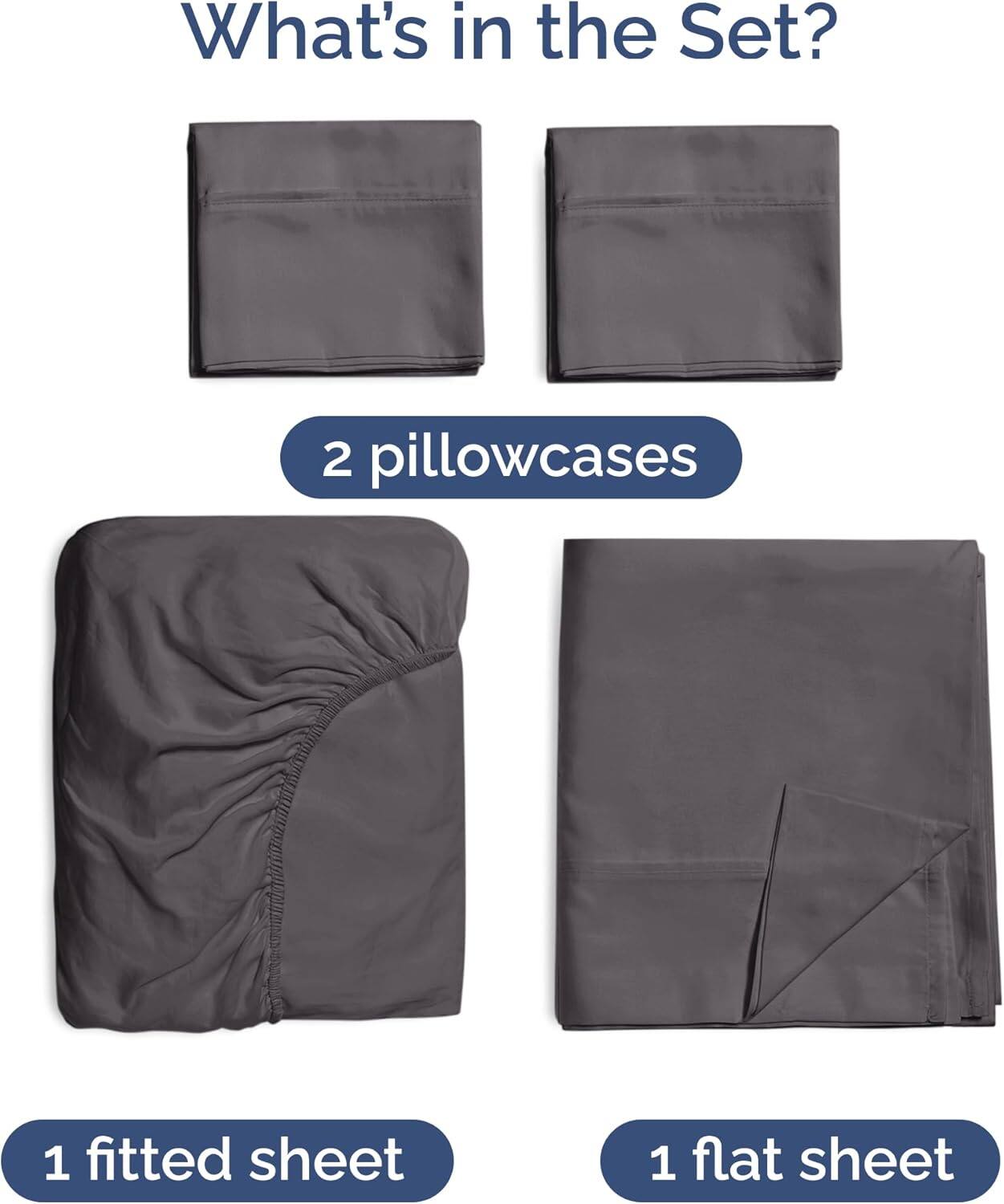 What's in the Set?  
2 pillowcases  
1 fitted sheet  
1 flat sheet