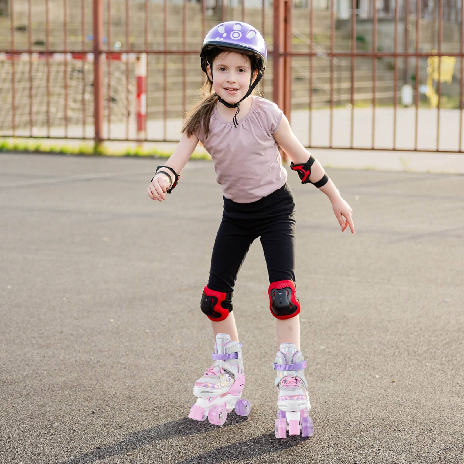 Alt View 3. Costway - Costway 4 Sizes Adjustable Quad Skates with Light-up Wheels Safety Protection for Ages 8-13 - Pink.