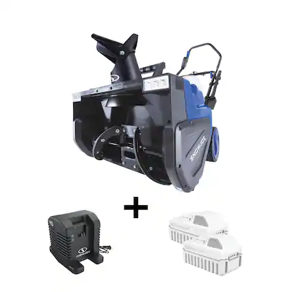 Front. Snow Joe - 48V 1200W 22" Cordless Snow Blower w/ 2 x 8.0Ah Batteries and Dual Port Charger - Blue.