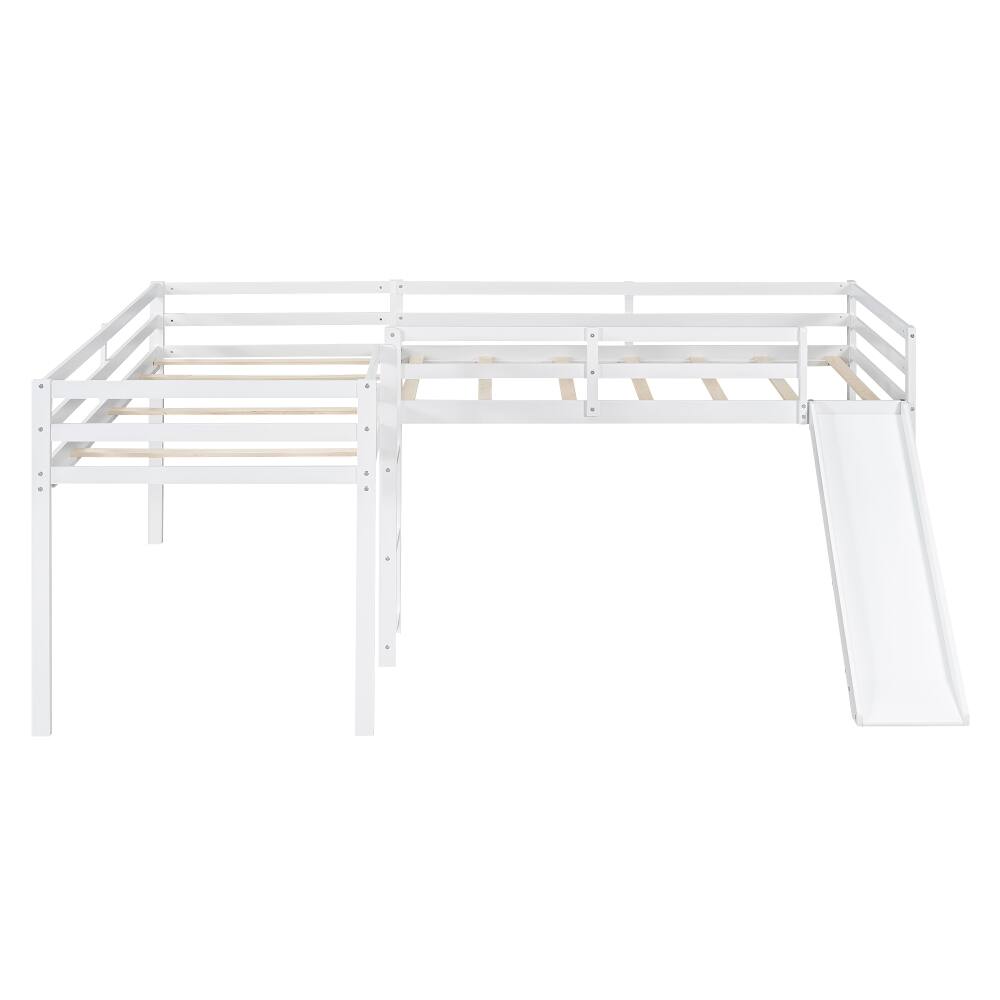 Alt View 10. Loheer - Loheer L-Shaped Twin Loft Bed with Slide and Ladder, White Corner Bed - White.