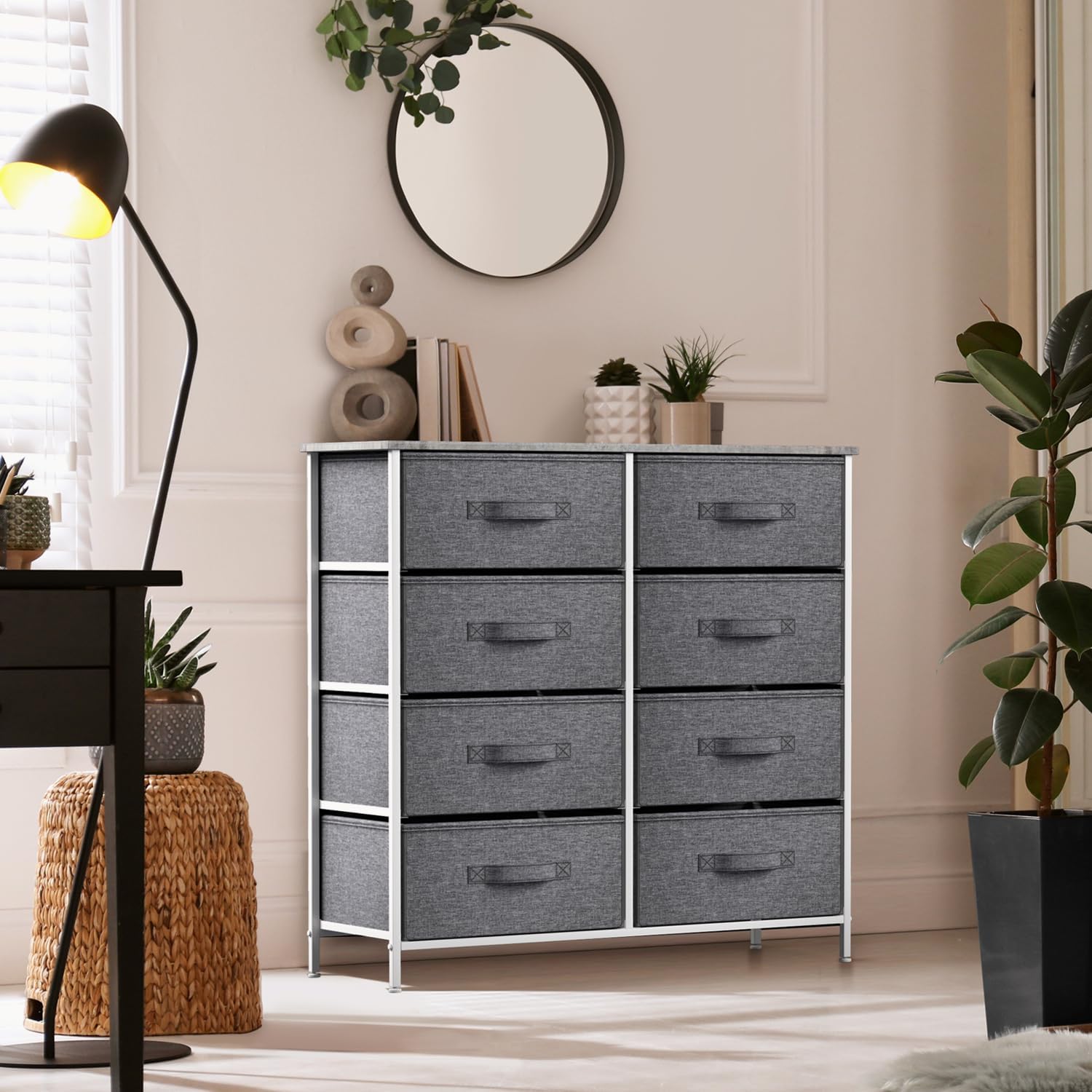 Angle. Sorbus - Sorbus 8 Drawers Dresser- Storage Unit with Steel Frame, Wood Top, Fabric Bins - for Bedroom, Closet, Office, and more - Gray.