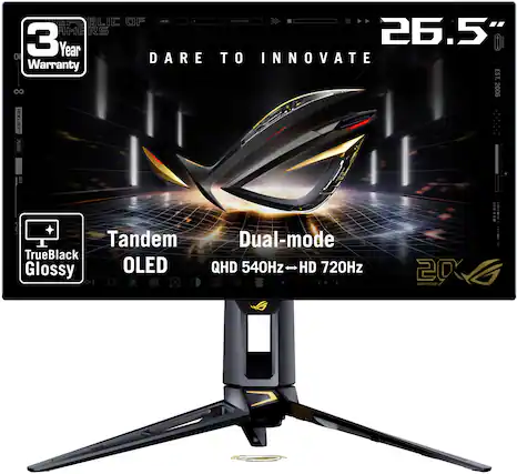 Republic of Gamers - 3 Year Warranty
DARE TO INNOVATE
26.5"
Tandem OLED
TrueBlack Glossy
Dual-mode QHD 540Hz - HD 720Hz
20th Anniversary