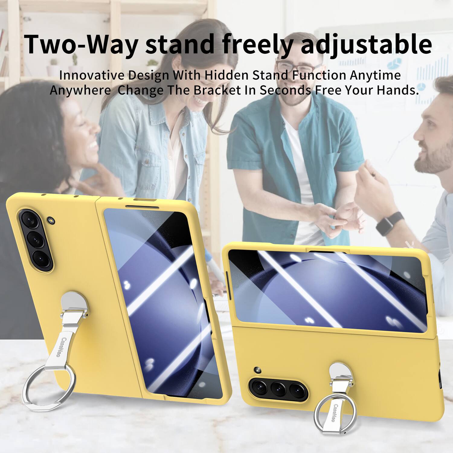 Two-Way stand freely adjustable  
Innovative Design With Hidden Stand Function Anytime Anywhere Change The Bracket In Seconds Free Your Hands.  
CassNeo