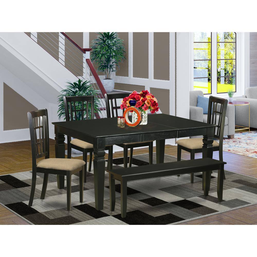 Left. East West Furniture - WENI6D-BLK-C 6-Pc Kitchen nook Dining set- Kitchen dinette Table and 4 Dining Chairs with Bench - Black.