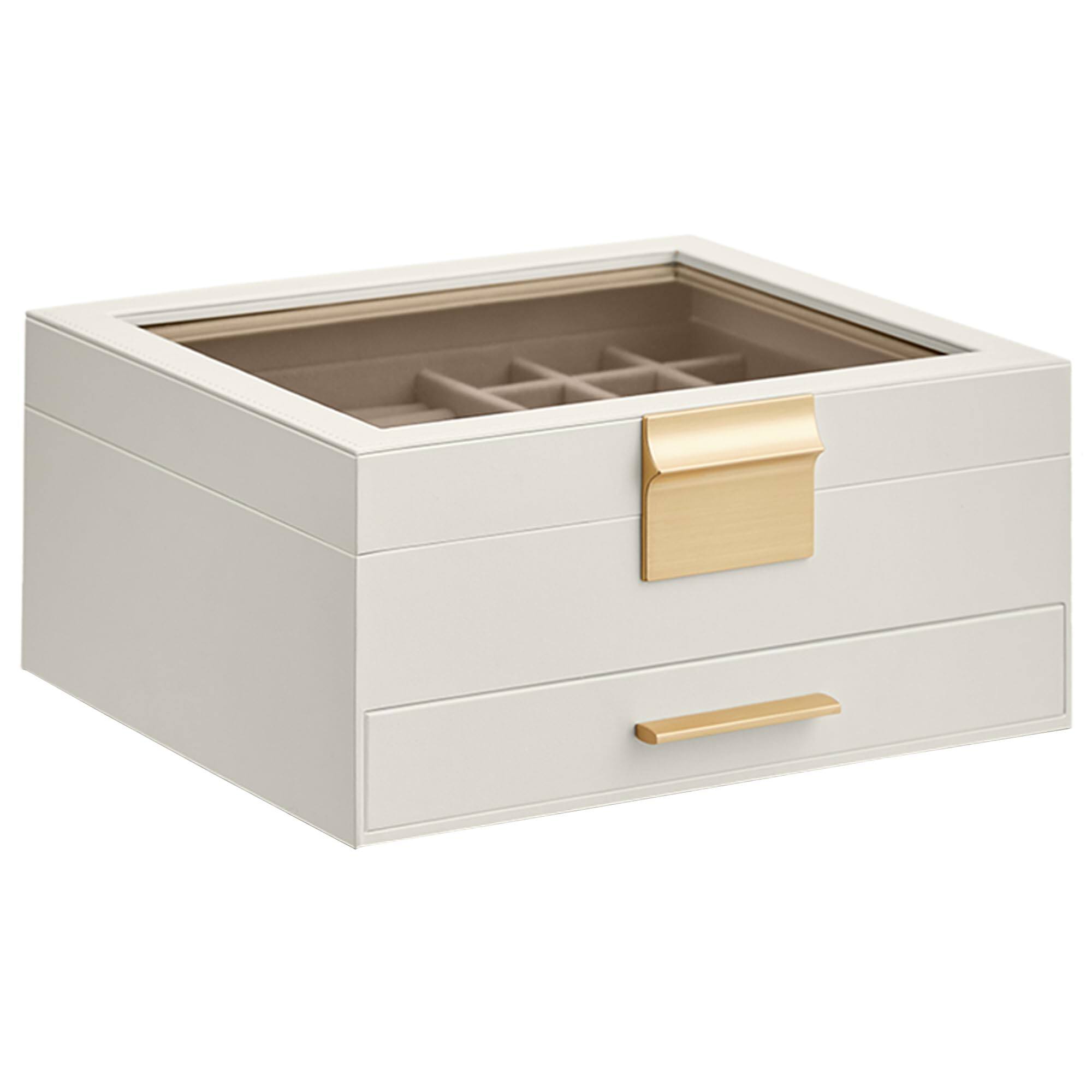 Front. Songmics Home - 2-Layer Modern Jewelry Storage with 1 Drawer 8 x 9.1 x 4.1 Inches Cloud White and Gold - White.