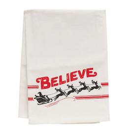BreeBe - Believe Santa & Reindeer Dish Towel - Red, White,Black