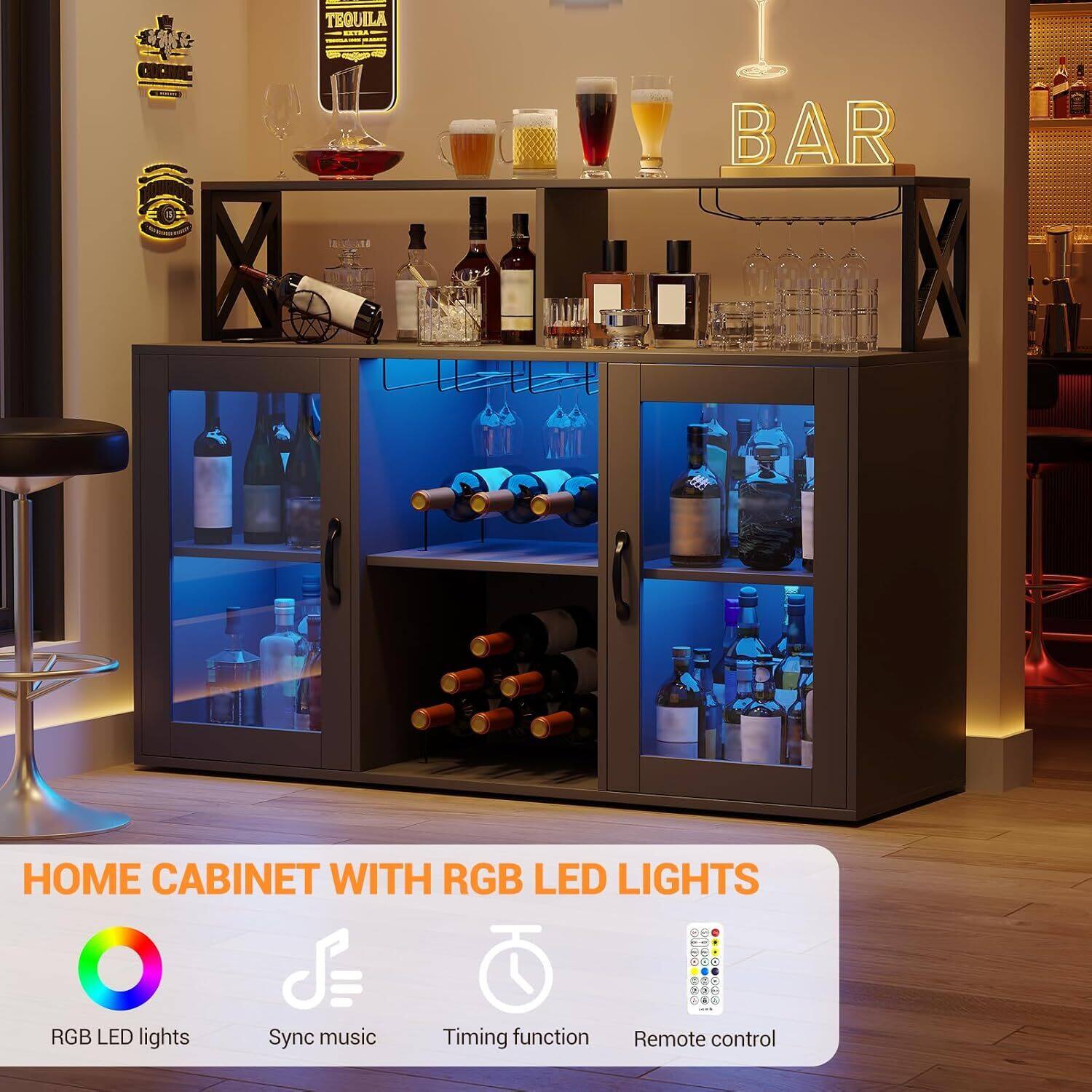 TEQUILA C... BAR HOME CABINET WITH RGB LED LIGHTS

RGB LED lights
Sync music
Timing function
Remote control
