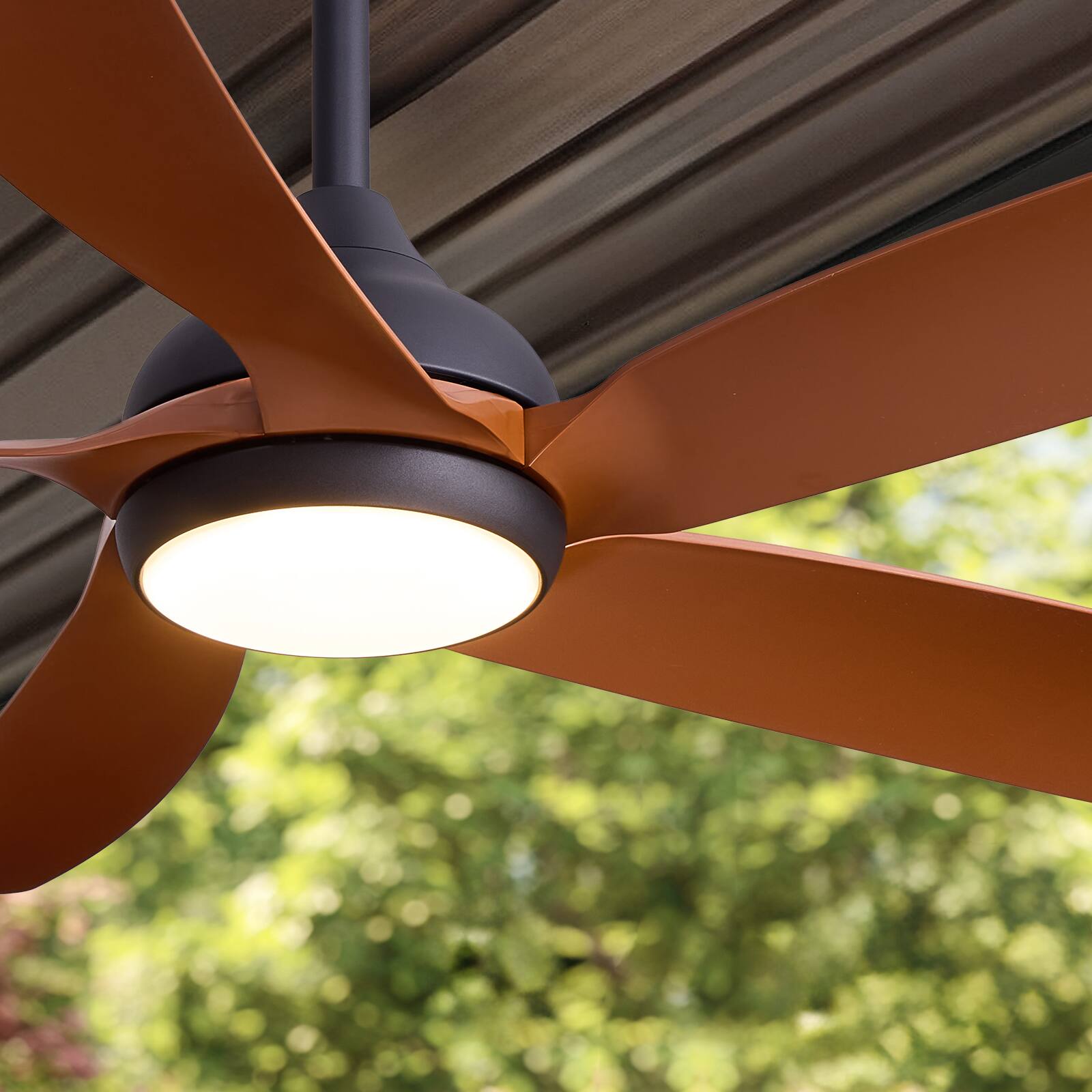 Alt View 3. Siljoy - 52 in Wood Grain 5 Blade Ceiling Fan with Integrated LED Light Remote App Control for Bedroom Living Room - BROWN.