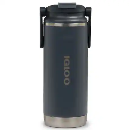 Front. Igloo - IGLOO 16 oz. Flip ‘n’ Sip Tumbler, Carbonite - Carbonite.