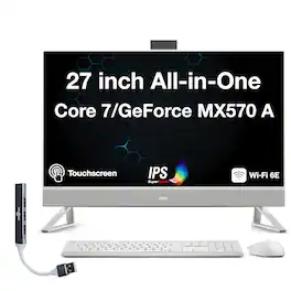 Dell - 27 All-in-One 27 FHD Display (Core 7 150U, 16GB, 1TB SSD, GeForce MX570 A, WiFi 6E, Webcam, Win 11 Home) w/USB Hub - White