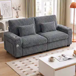 Dyonery - 91" Love Seat Sofa Couch with Storage Armrest and USB Type-C Charging Port, Comfy Corduroy Loveseat Couches. - Gray