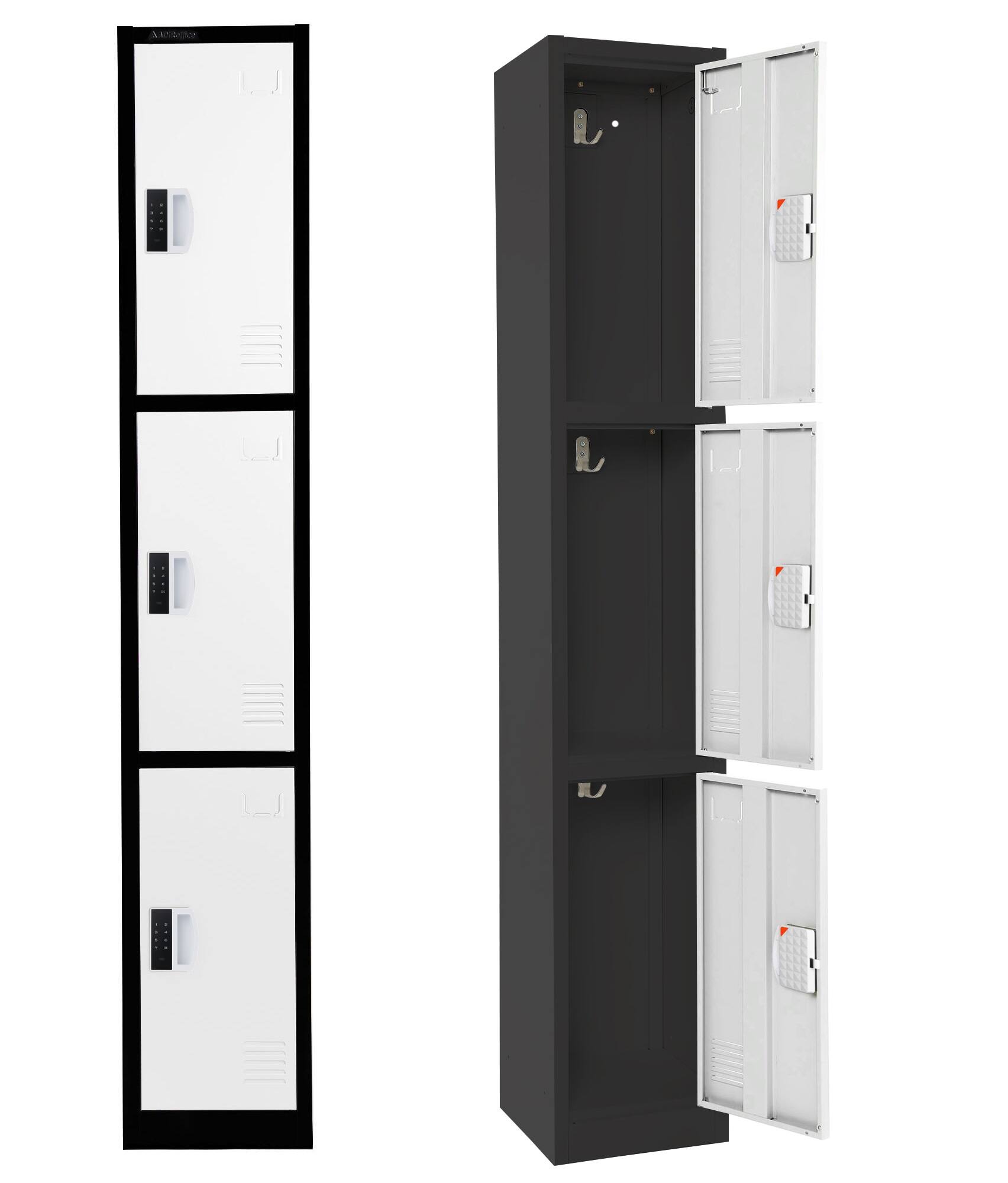 Alt View 2. AdirOffice - Storage Locker 629-Series 72" H 3-Tier Steel Compartment Digital Lock Locker, 4/Pack - Black and White.