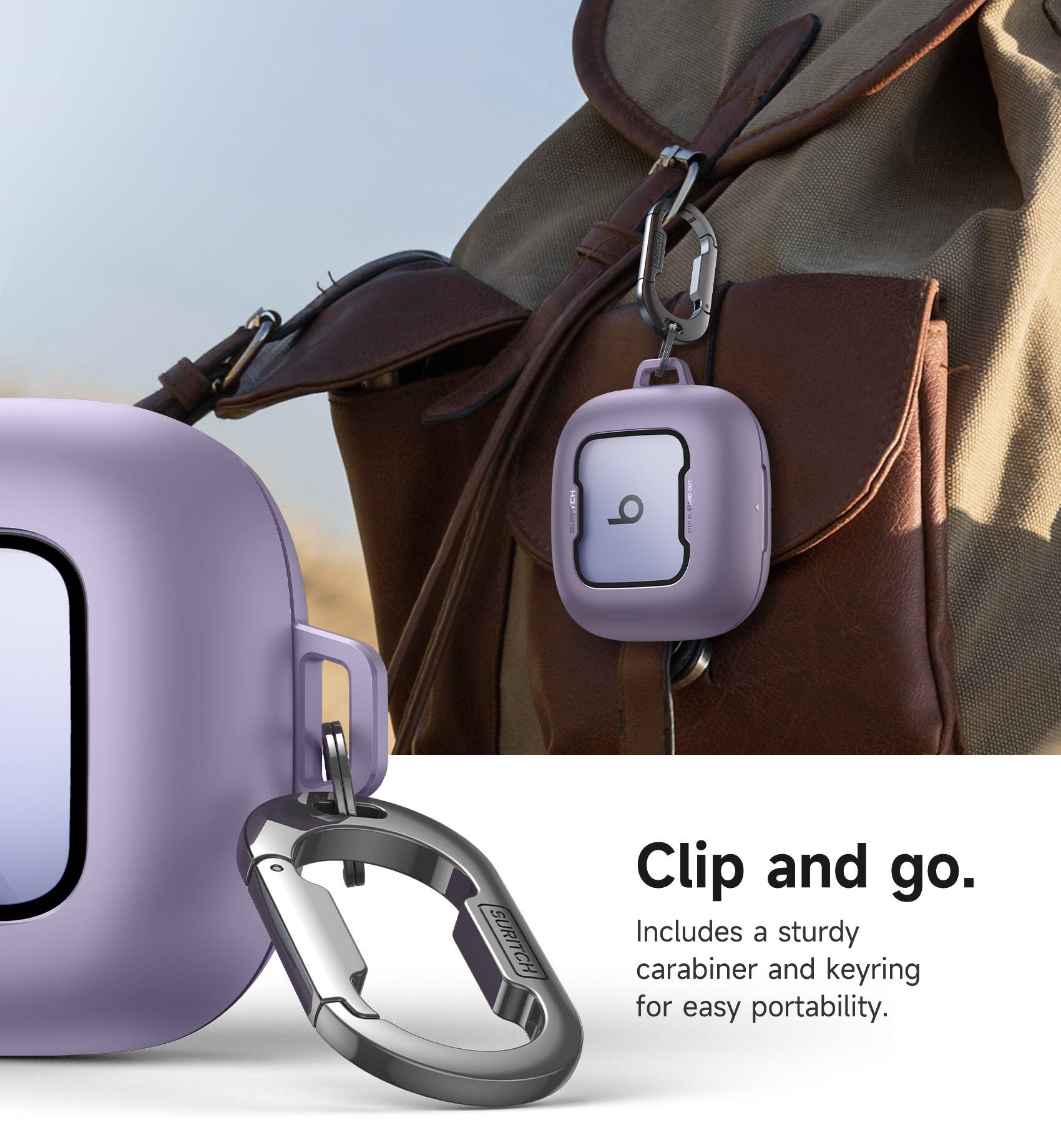 Clip and go. Includes a sturdy carabiner and keyring for easy portability.