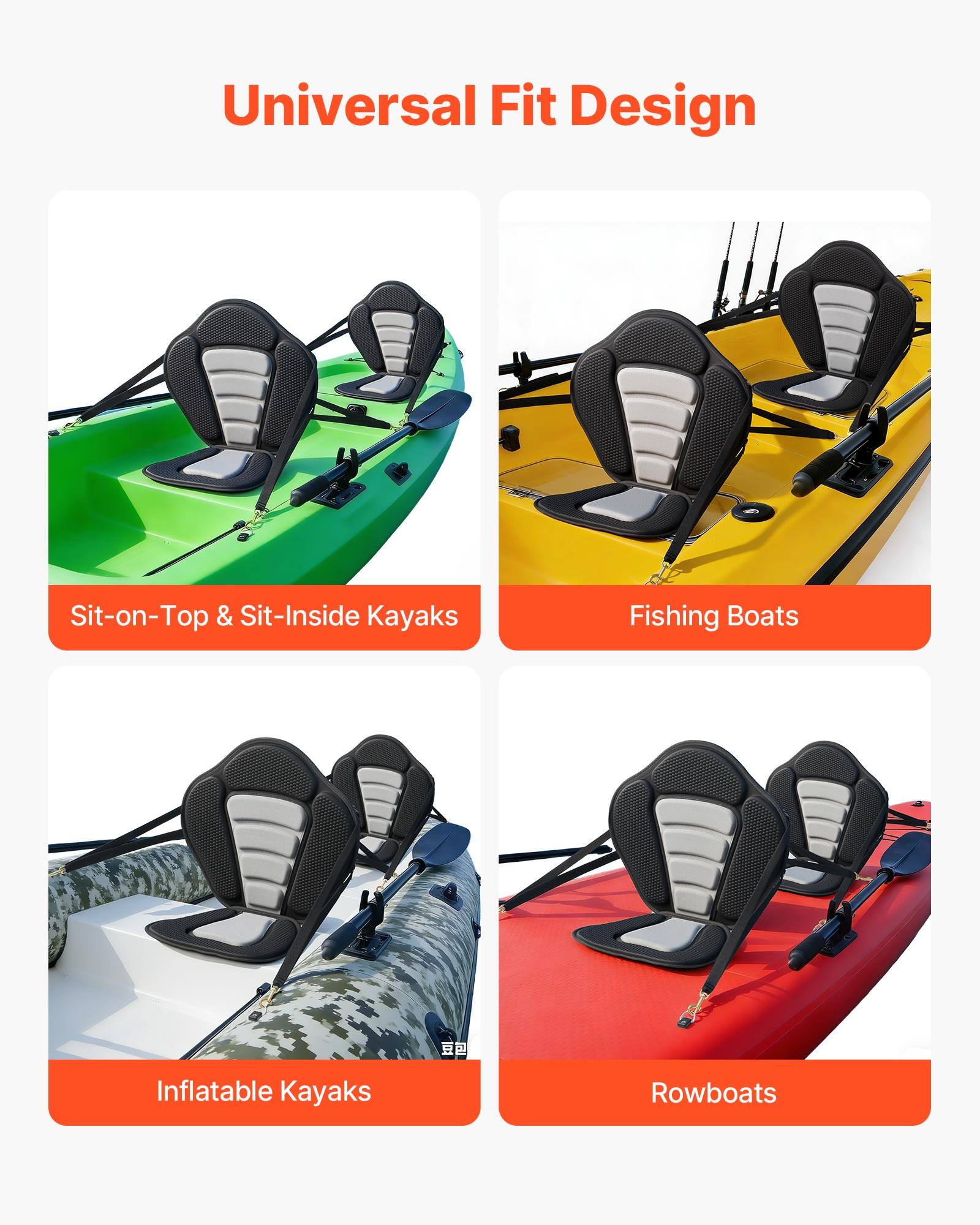Universal Fit Design

- Sit-on-Top & Sit-Inside Kayaks
- Fishing Boats
- Inflatable Kayaks
- Rowboats